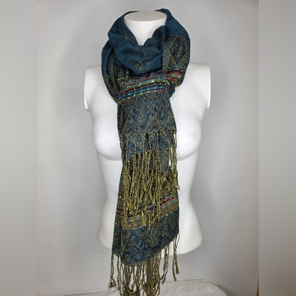 Pashmina Luxury Greenand Multicolor Patterned Scarf